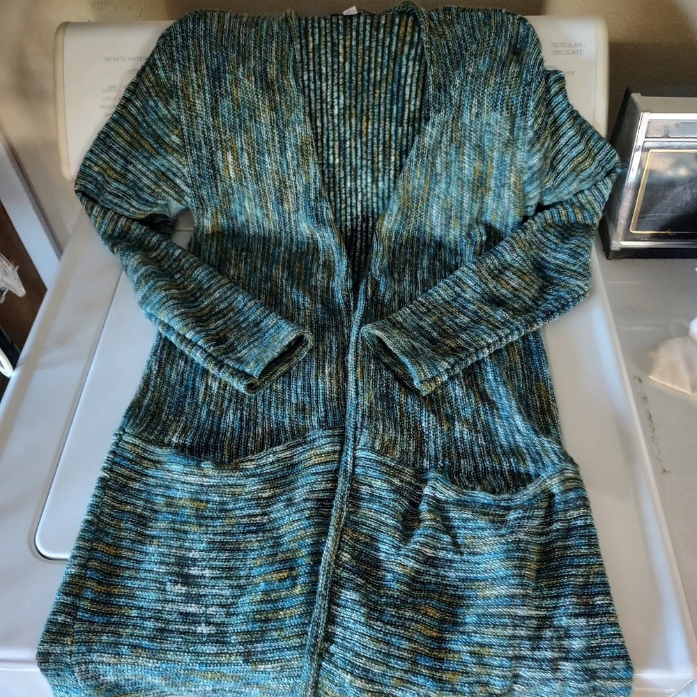 Long cardigan. Marled turquoise, geen and more. New. Size small.